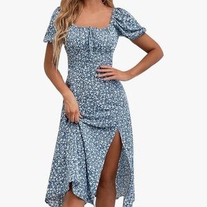 Floral Blue Midi Dress